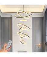 8-Rings Modern LED Chandelier Gold Dimmable Light for Foyer Living Room - $299.99