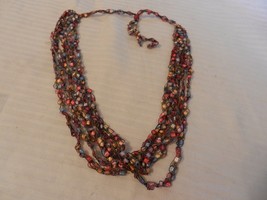 Vintage 6 Strand  Multicolored Cloth Necklace 30&quot; Long Overall - $25.00