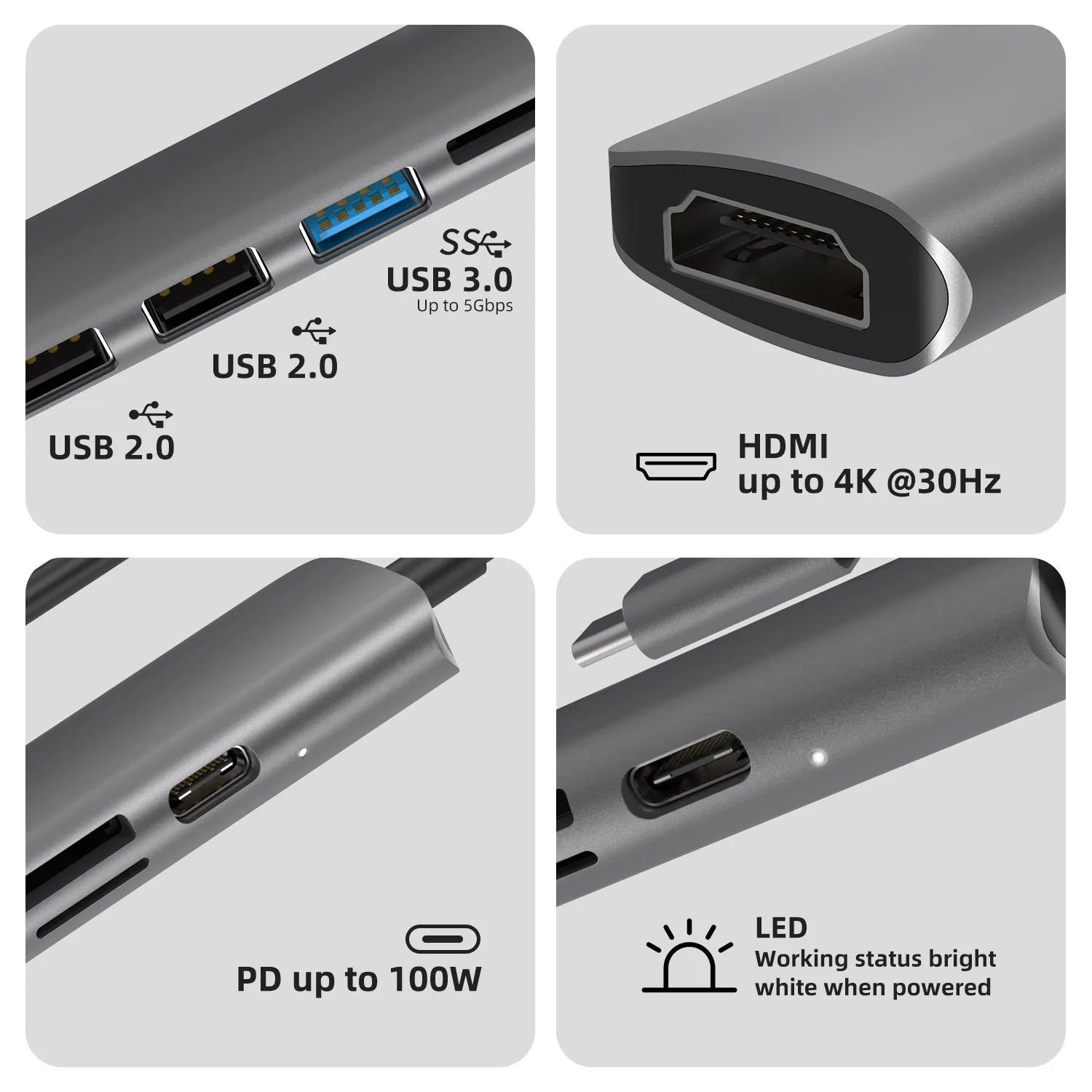 House Home USB 3.1 Type-C To HDMI Adapter 4K Abolt USB C Hub with Hub 3.0 2.0 TF - £35.55 GBP