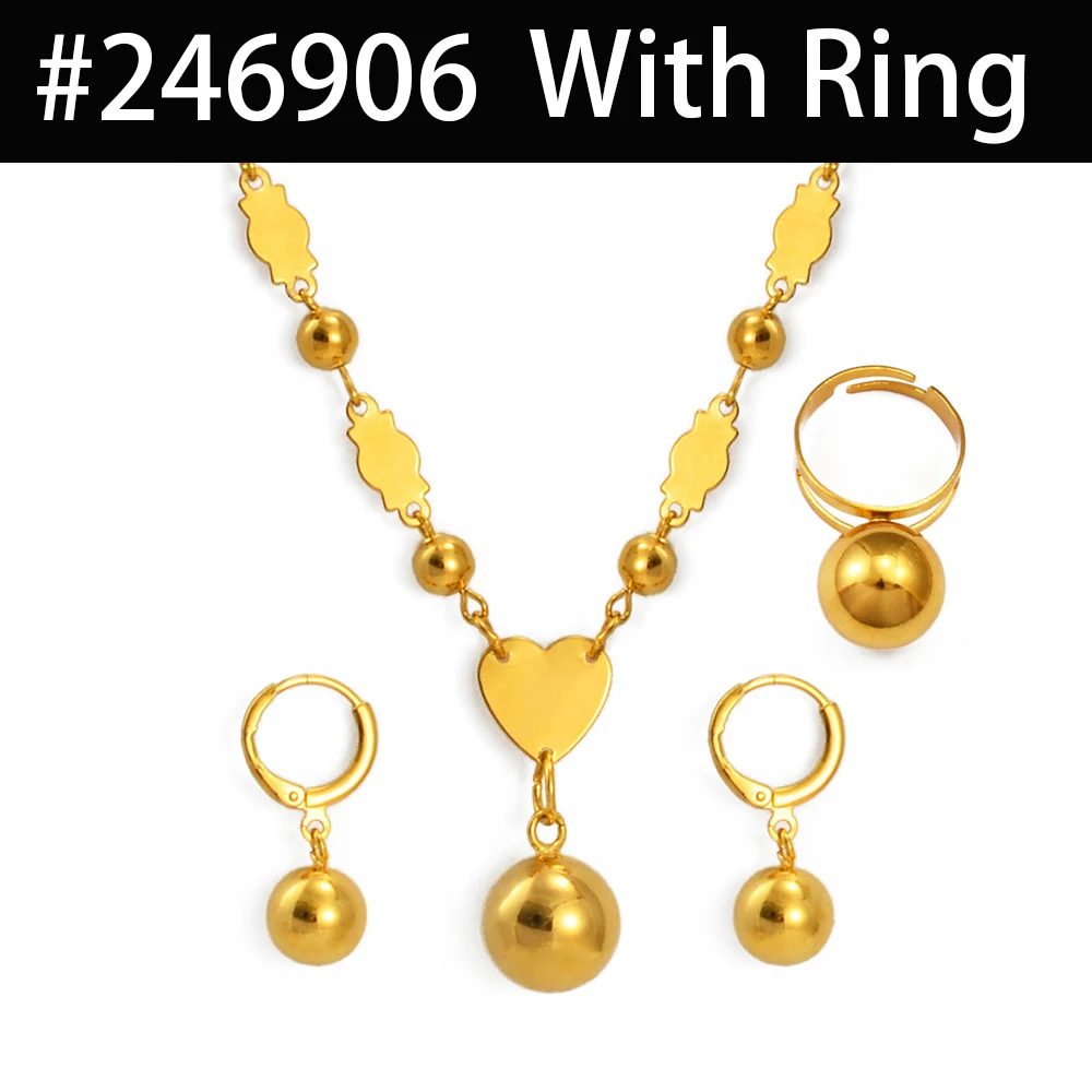 Anniyo Ball sets Beads Pendant Necklace Earrings Women Round Chain Hawai... - £25.65 GBP