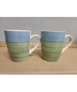 Pier 1 Imports Blue Green Hand Painted Stoneware Coffee Tea Mugs Cups pa... - £15.68 GBP
