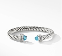 David Yurman Cable Bracelet with Blue Topaz and Diamonds, 7mm - £625.43 GBP