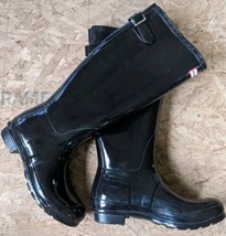 Hunter Boots Rain Tall Riding Black Rubber Equestrian Glossy Women&#39;s Size 8 - $43.69