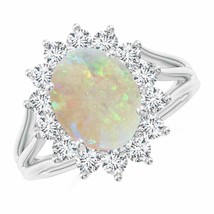 ANGARA Oval Opal Triple Shank Floral Halo Ring for Women in 14K Solid Gold - £1,652.25 GBP