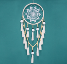 Boho Handmade Dream Catcher White Tassels Wood Beads Dreamcatcher (1) - £11.99 GBP