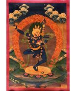 SIMHAMUKHI LION FACED YOGINI ORIGINAL OLD OIL VARNISHED TIBETAN THANGKA ... - $4,684.20 MXN