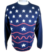 Villager men sweater acrylic Patriotic star stripe L USA flag crewneck p... - $14.83