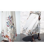 ZARA SOLDOUT MID-WAIST SMOCKED SEA MOTIF EMBROIDERED LONG SKIRT IN LARGE - $89.00