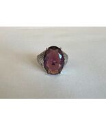 Simulated Amethyst Colored Gem Ring Silver Colored Band Size 8-10 - $464.36 MXN