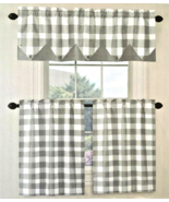Buffalo Check Gray Primitive Star Point Valance Tier Curtain Set Country... - £28.41 GBP