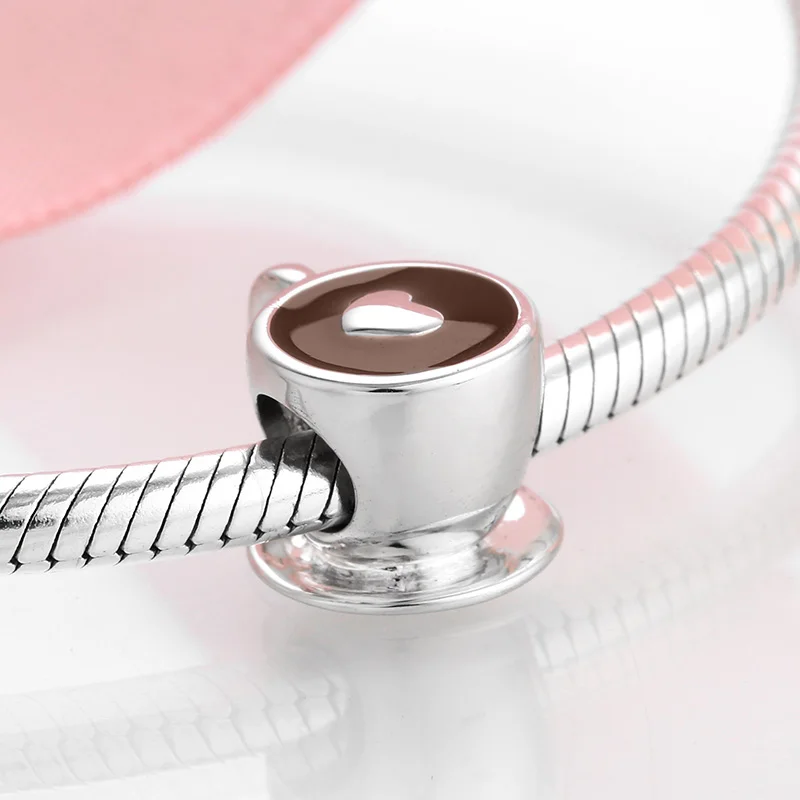 Sporting New Fashion 925 Sterling Silver Love Free time Heart Coffee Cup A Fits  - £23.89 GBP