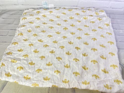 Aden Anais White Gold Bees Baby Swaddle Security Blanket Lovey Muslin Viscose - $51.98