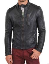 Men Leather Jacket Black Slim fit Biker Motorcycle Genuine Lambskin Jack... - £93.11 GBP