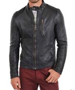 Men Leather Jacket Black Slim fit Biker Motorcycle Genuine Lambskin Jack... - £92.83 GBP