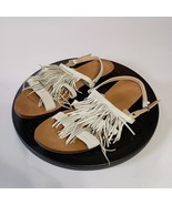 J Crew Women&#39;s Fringe Slingback Sandals Size 8 Off White Flats - $290.98 MXN