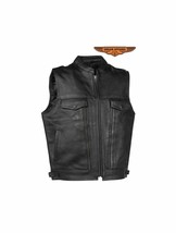 Men&#39;s Leather Club Vest Gun Pocket Hidden Pockets Biker Apparel Motorcyc... - £87.61 GBP+