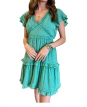 Umgee v-neck ruffle detail dress in Emerald - size M - $37.62