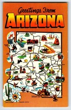 Postcard Greetings From Arizona Map Chrome Saguaro Cactus Flower Unposted - $11.88