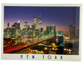 Vintage Shaukat Postcard Brooklyn Bridge View Downtown Manhattan Twin To... - $8.45