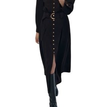 Zara Large Belted Midi Shirt Dress Front Buttons Black Ref: 8726 934 - £57.47 GBP