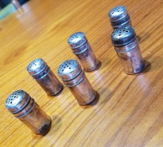 Vintage WM Co Silverplate 6 Miniature Salt and Pepper Shakers Holders 4cm x 2cm - £7.76 GBP