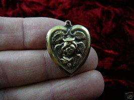 (b-heart-9) Heart flower rose brass pin pendant brooch love lover - £11.17 GBP