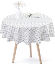 Round Vinyl White Checkered Table Cloth Covers, Plastic Waterproof Wipea... - £22.72 GBP