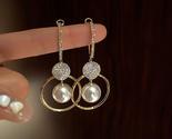 Oversized white pearl drop earrings for women bohemian golden round zircon wedding thumb155 crop