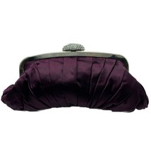Purple Satin Pleated Clutch Purse Crystal Closure Silver Straps Wrist/ S... - $29.03