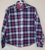 Cruel Girl 90s Plaid Button Down Red Blue Western Workwear 2000s Embroidered - £14.23 GBP