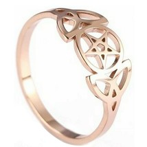 Triple Goddess Ring Rose Gold Stainless Steel Star Crescent Moon Band Sizes 6-10 - £10.27 GBP