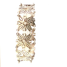 Vtg Signed N Giles Sterling Taxco Mexican Overlay Floral Pattern Link Bracelet 7 - £138.46 GBP