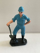 Construction Worker Man With Shovel In Blue Work Uniform Figure 1986 - £7.86 GBP