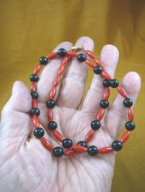 (v30-61) 18&quot; long 13x5 red Bamboo coral + black onyx beaded Necklace JEWELRY - £39.72 GBP