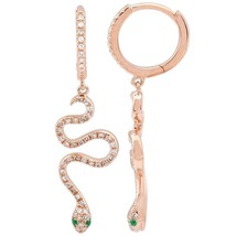 Authenticity Guarantee 
Pave Diamond Emerald Eye Snake Dangle Drop Earrings 1... - £861.05 GBP
