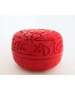 Vintage faux cinnabar carved resin flower patterned trinket box - €17,49 EUR