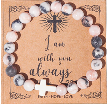 Christian Gifts for Women, Men Cross Beads Stretch Bracelet Catholic Religious J - £12.98 GBP