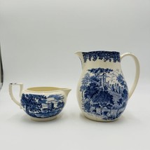 Vintage Wedgwood Romantic England Queen’s Ware Set Pitcher &amp; Creamer  - £106.83 GBP