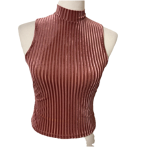 Renvy Sz XS Tank Crop Tank Top Mock Neck Mauve Pink Striped Semi Sheer B... - $13.88