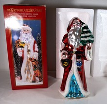 Christmas Santa Figurine Victorian 12&quot; Hand Painted Blown Glass Glitter EC Box - £19.97 GBP
