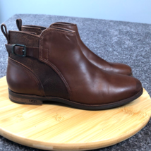 UGG Demi Ankle Boots Size 7.5 Chestnut Brown Leather Upper Sherpa Lined Shoes - £39.14 GBP