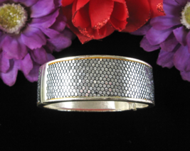 Disco Bling Bracelet Vintage Hinged Bangle Magnetic Mirrored Sparkle Silvertone - £13.52 GBP
