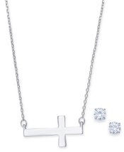 Alfani Cross Collar Necklace and Crystal Stud Earrings Set - £13.37 GBP