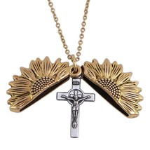 1pc Perfect Jewelry Gift Trendy Sunflower Crucifix Cross Pendant Necklace - £8.15 GBP