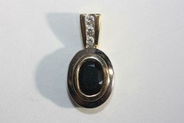 Fine 14K Two-tone Gold Oval Natural Blue Sapphire Diamond Accent Pendant Charm - £216.74 GBP