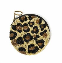 INK + ALLOY Small Cheetah Gold And Black Round Zip Beaded Bag - £19.51 GBP