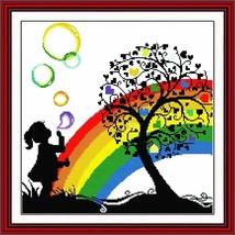 PDF Cross Stitch Pattern Little Girl Playing With Bubbles In The Heart T... - $4.50