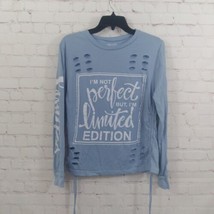 On Fire Top Womens XL Blue Distressed Long Sleeve Crew Neck Limited Edition  - £12.57 GBP