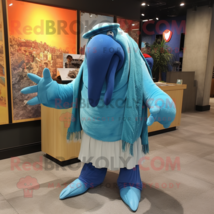 Blue Walrus mascot costume character dressed with a Bermuda Shorts and Scarf cli - £941.38 GBP