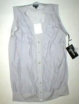 NWT $348 Worth New York Womens S Top Designer Silk Wool Silver Platinum Sleevles - £309.94 GBP